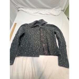 Anthropologie One Girl Who Long Sleeve Button Up Cardigan Cowl Neck Cable Knit